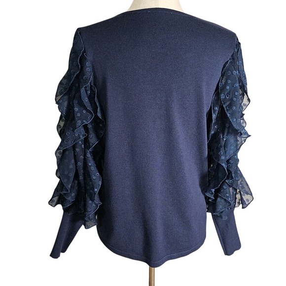 Navy Blue Whimsy Goth Ruffle Statement Sleeve with Swiss Dot Top L - Picture 5 of 10
